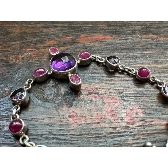 Amethyst Pink Tourmaline Indian Ruby Bracelet Adjustable 6" - 6.5" - Picture 5 of 8